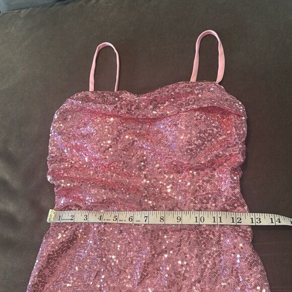 Women’s Pink Sequined Short Homecoming Party Dress Ruffle Hem CorsetBack Size 4 - Picture 10 of 16